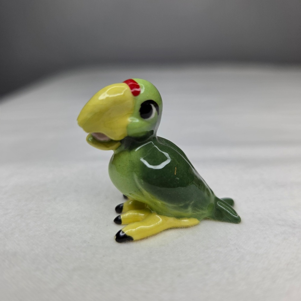 Vintage Miniature Ceramic Parrot Figurine Green Bird Japan Glazed 1.25 Inch